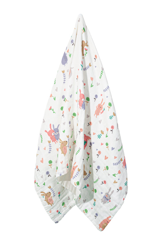 Wholesale High Density Cotton Gauze Rabbit Pattern Bath Towel White Label Manufacturer