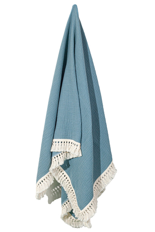 Wholesale 100% Cotton Gauze Baby Blanket with Tassel Lace White Label Manufacturers