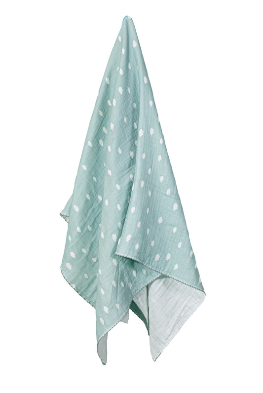 Wholesale Cotton Gauze Bath Towel Four-Layers Cotton Gauze Hook Edge Baby Bath Towel White Green White Dot Color White Label Manufacturer