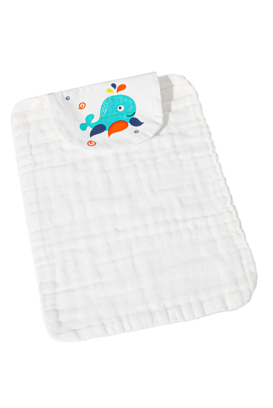 Wholesale Cotton Gauze Blue Fish Pattern Baby Sweat Towel White Label Manufacturer
