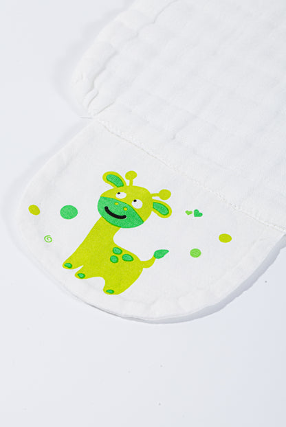 Wholesale Cotton Gauze Green Bear Pattern Baby Sweat Towel White Label Manufacturer