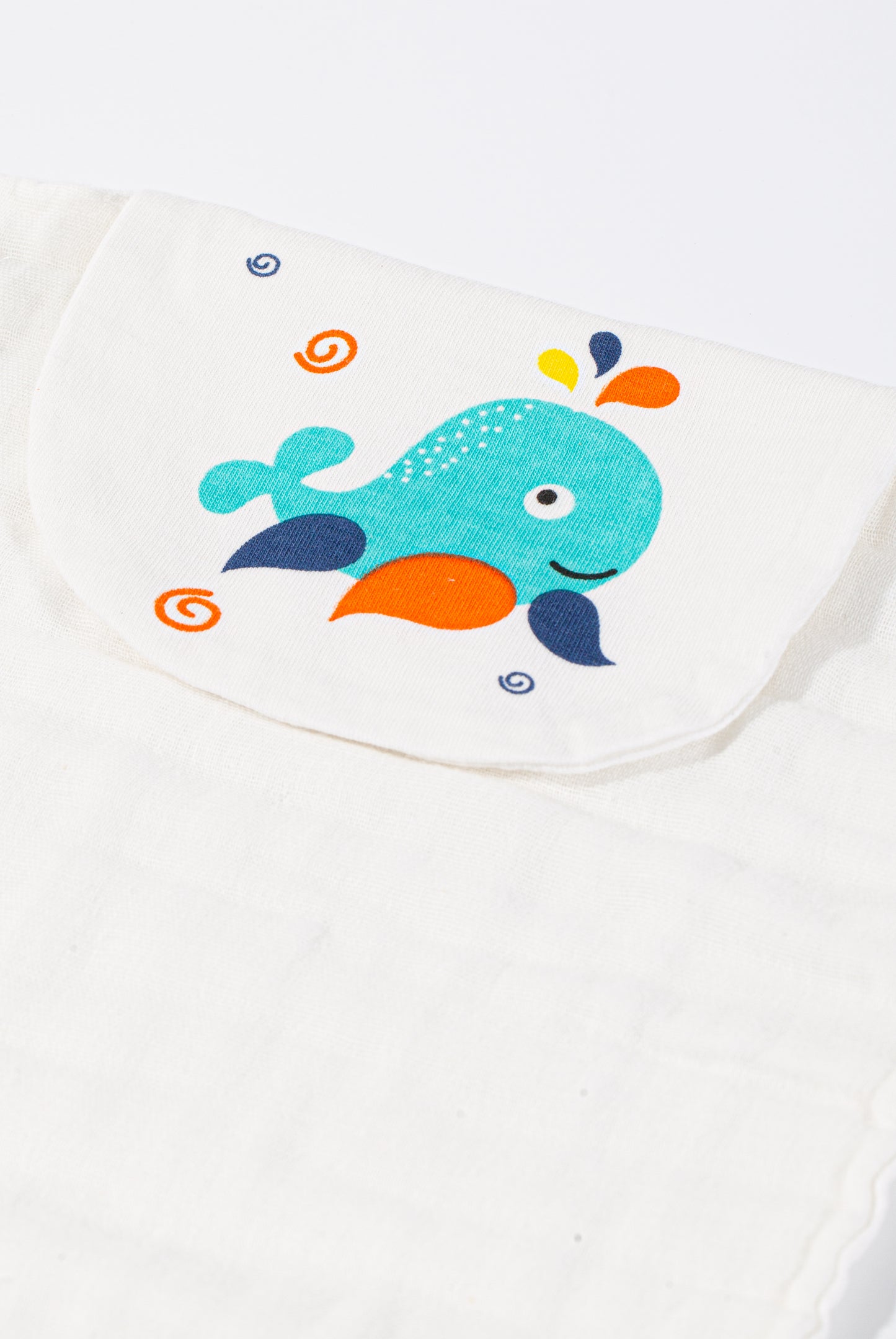 Wholesale Cotton Gauze Blue Fish Pattern Baby Sweat Towel White Label Manufacturer