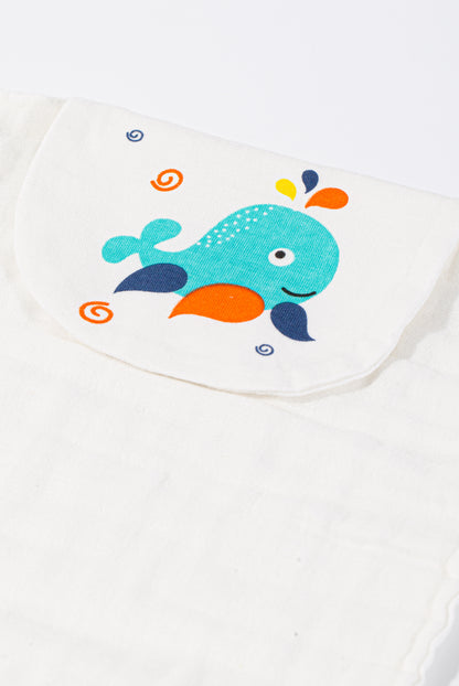 Wholesale Cotton Gauze Blue Fish Pattern Baby Sweat Towel White Label Manufacturer
