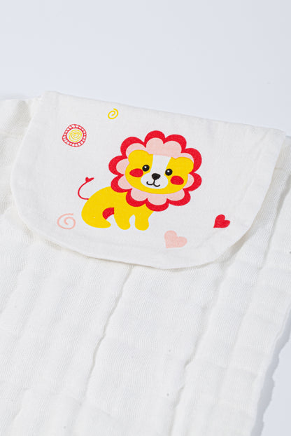 Wholesale Cotton Gauze Yellow Lions Pattern Baby Sweat Towel White Label Manufacturer