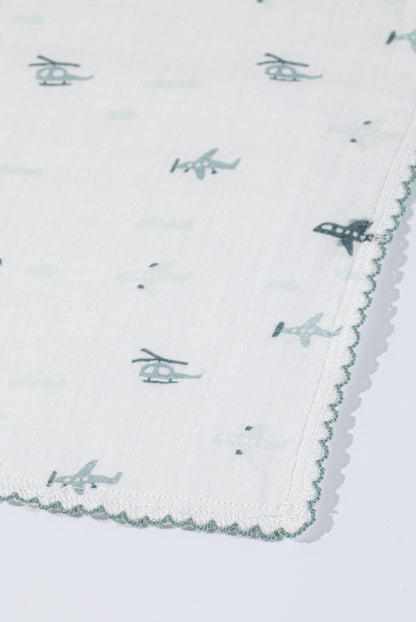 Wholesale Cotton Gauze Bath Towel Four-Layers Cotton Gauze Hook Edge Baby Bath Towel White Green Dot Color White Label Manufacturer