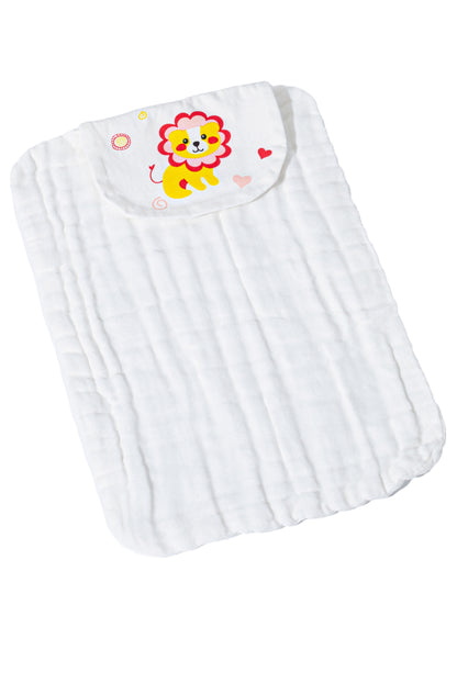 Wholesale Cotton Gauze Yellow Lions Pattern Baby Sweat Towel White Label Manufacturer