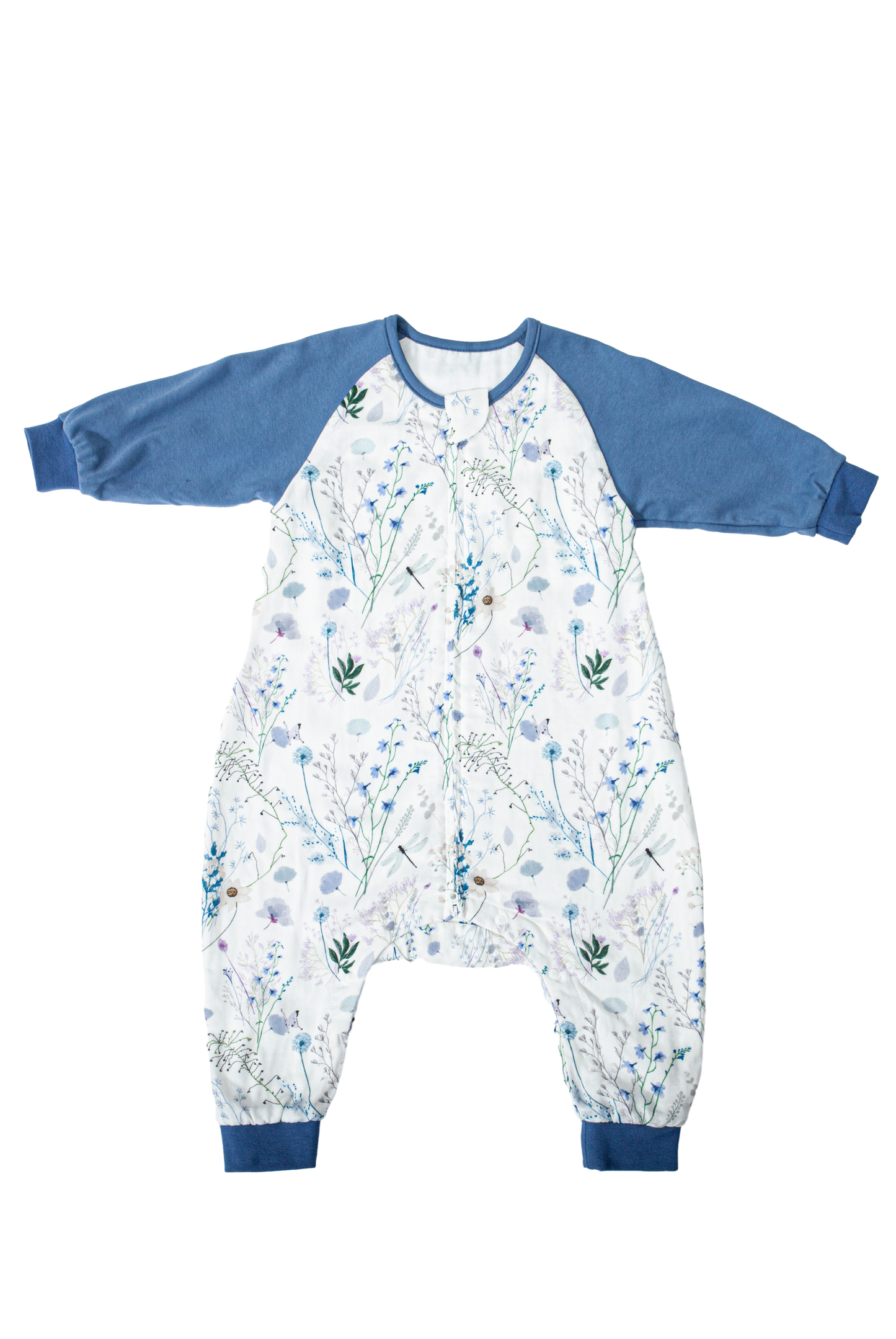 Wholesale Long Sleeves Baby Cotton Fabric Blue Color Sleeping Bag White Label Manufacturer